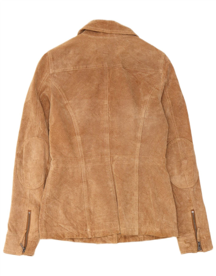 CAMAIEU Womens Suede Jacket UK 8 Small Beige Leather