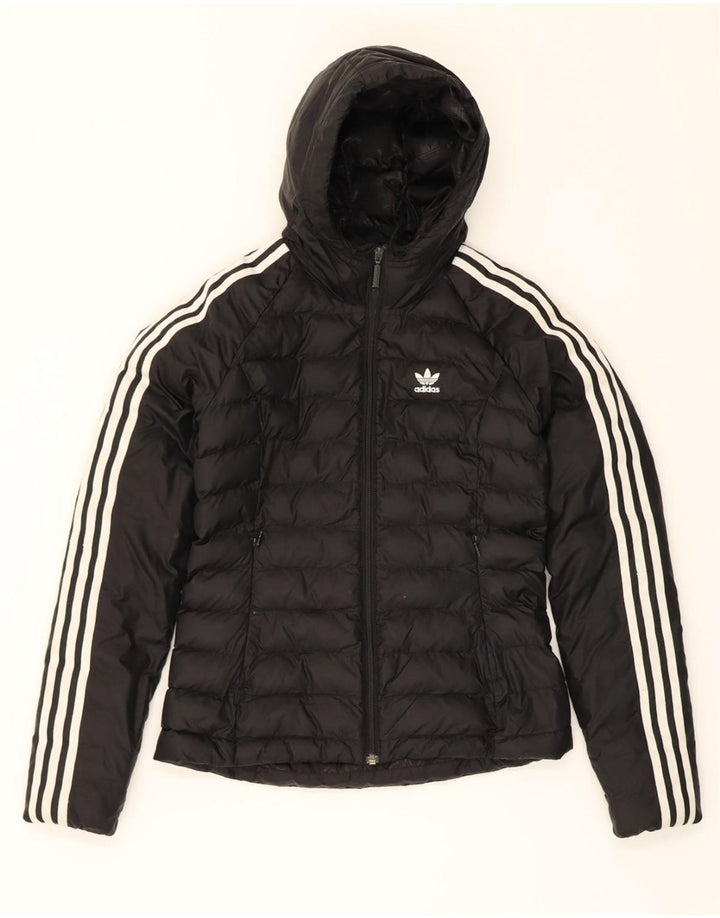 ADIDAS Womens Hooded Padded Jacket UK 8 Small  Black Polyester Vintage Adidas and Second-Hand Adidas from Messina Hembry 