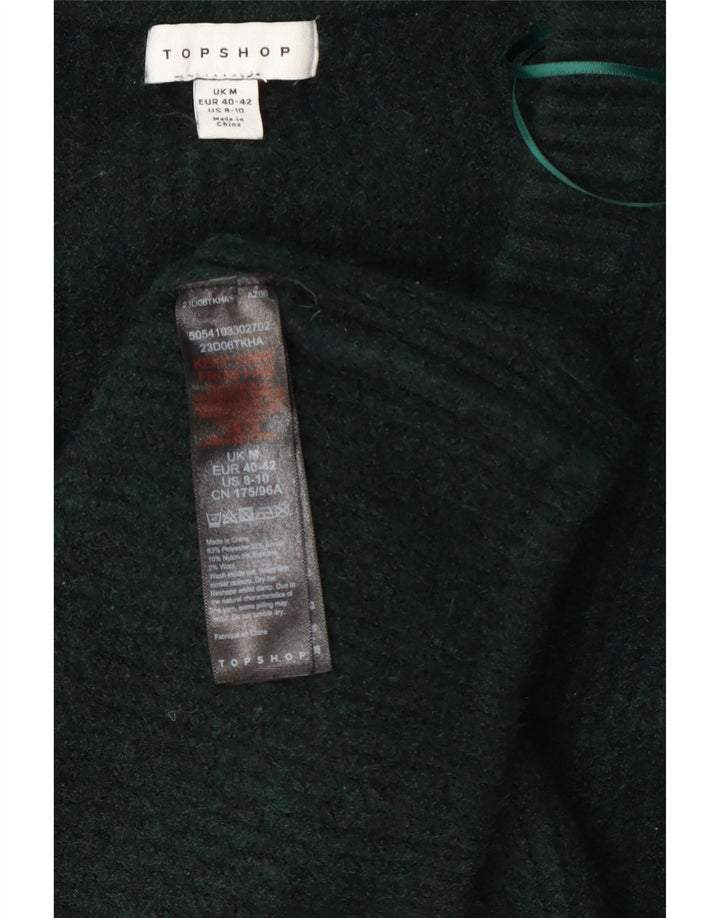 Topshop Womens Longline V-Neck Jumper Sweater UK 14 Medium Green Polyester