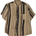 Vintage Mens Short Sleeve Shirt Large Beige Striped Viscose