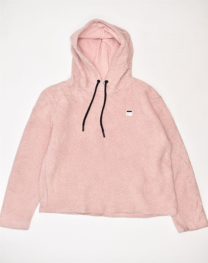 FILA Womens Oversized Fleece Hoodie Jumper UK 10 Small Pink Polyester | Vintage | Thrift | Second-Hand | Used Clothing | Messina Hembry 
