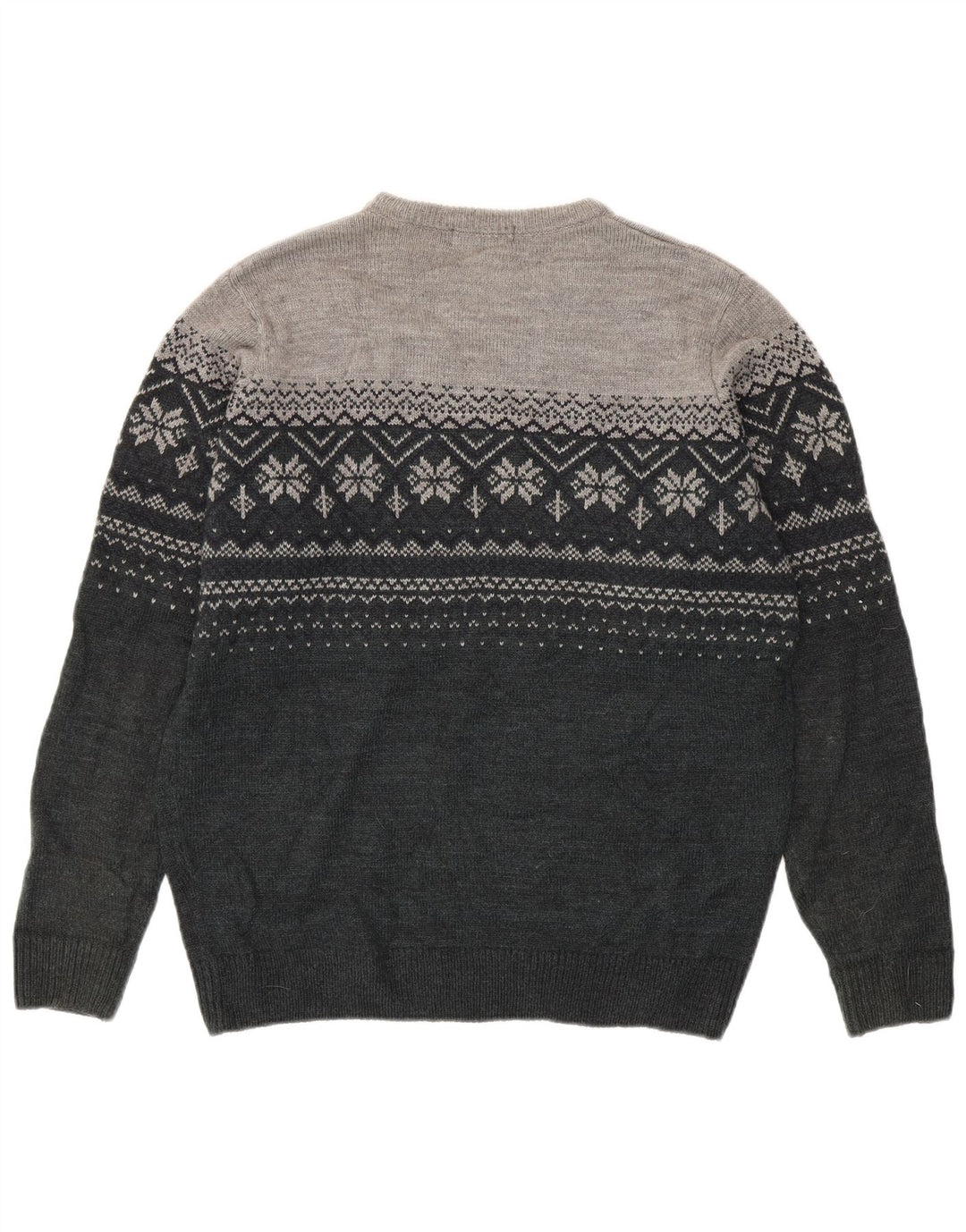 JAMES PRINGLE Mens Boat Neck Jumper Sweater Medium Grey Fair Isle Acrylic