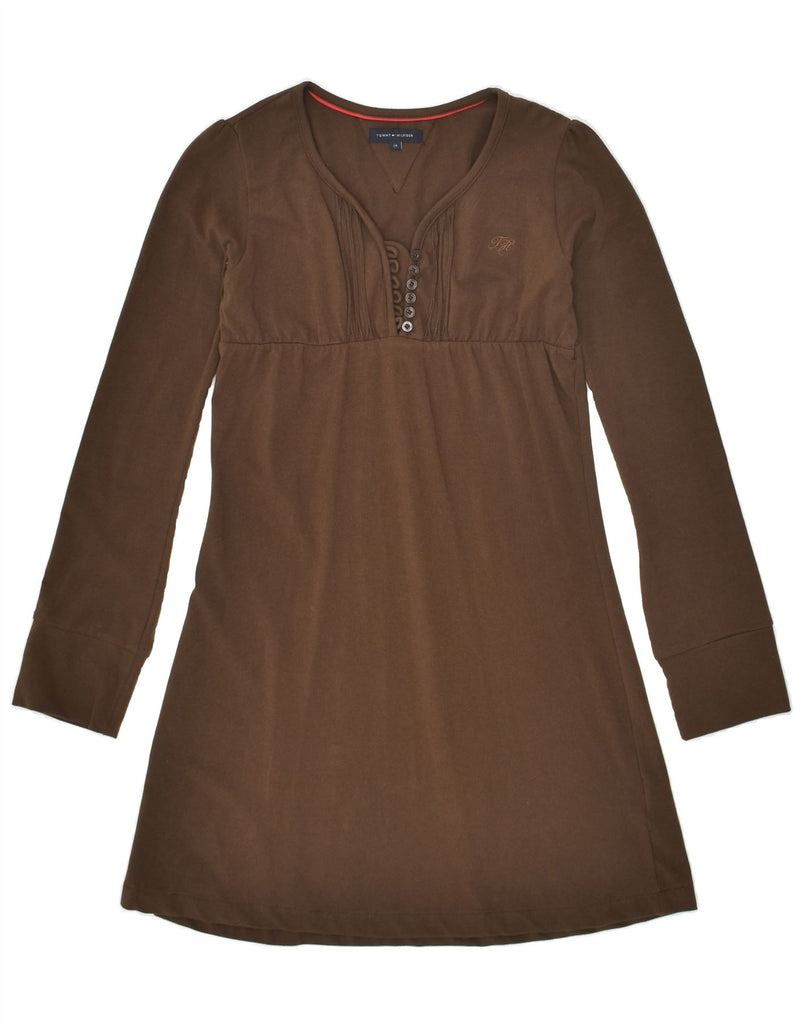 TOMMY HILFIGER Girls Long Sleeve A-Line Dress 13-14 Years Brown Cotton | Vintage Tommy Hilfiger | Thrift | Second-Hand Tommy Hilfiger | Used Clothing | Messina Hembry 