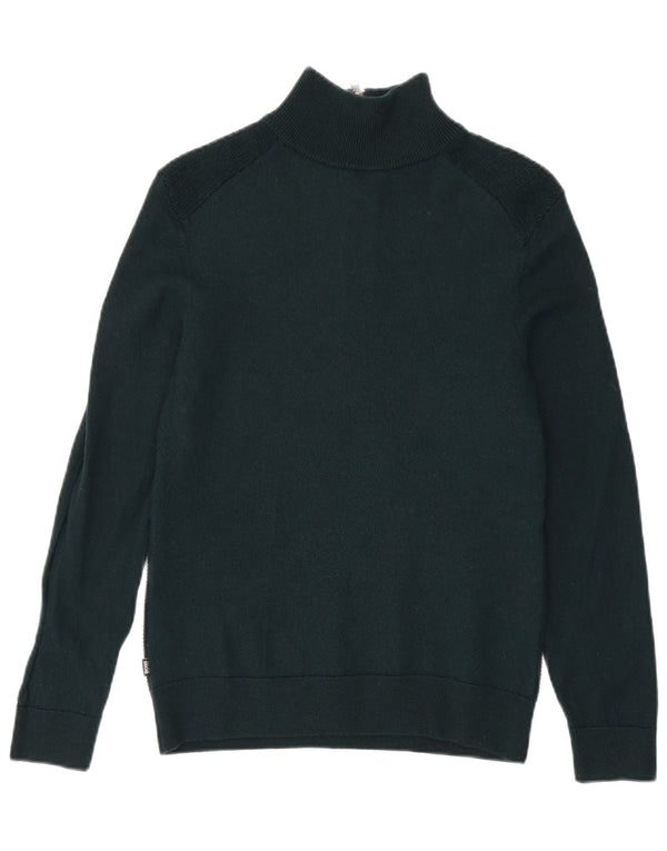 Hugo Boss Womens Zip Neck Jumper Sweater UK 12 Medium Green Virgin Wool