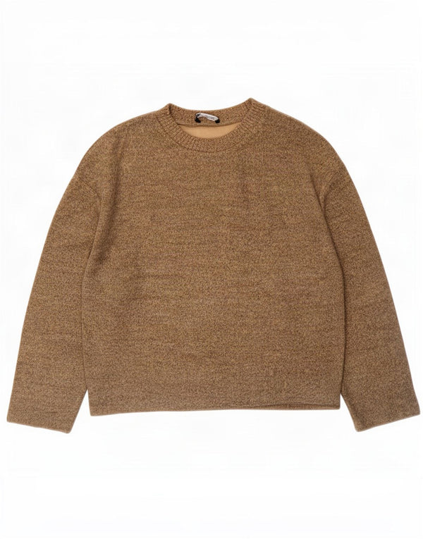 Zara Womens Oversized Crew Neck Jumper Sweater UK 10 Small Brown Cotton