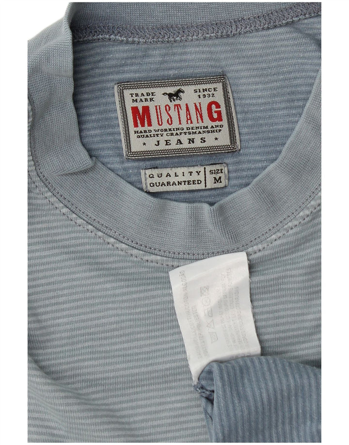 Mustang Mens T-Shirt Top Medium Blue Pinstripe Cotton