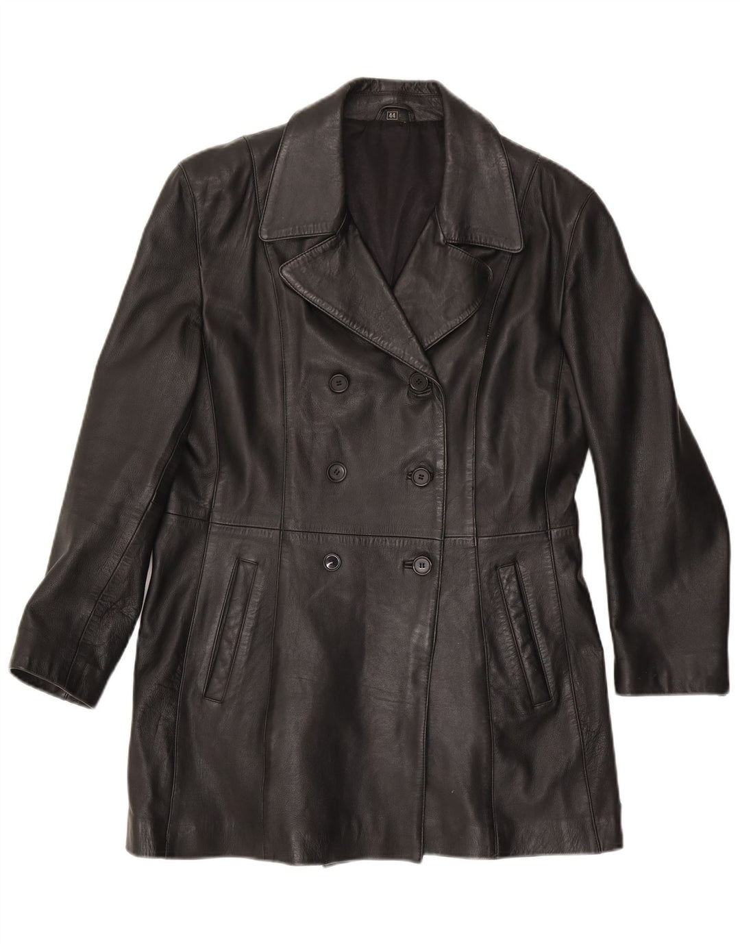 Vintage Womens Leather Coat EU 44 XL Black Leather