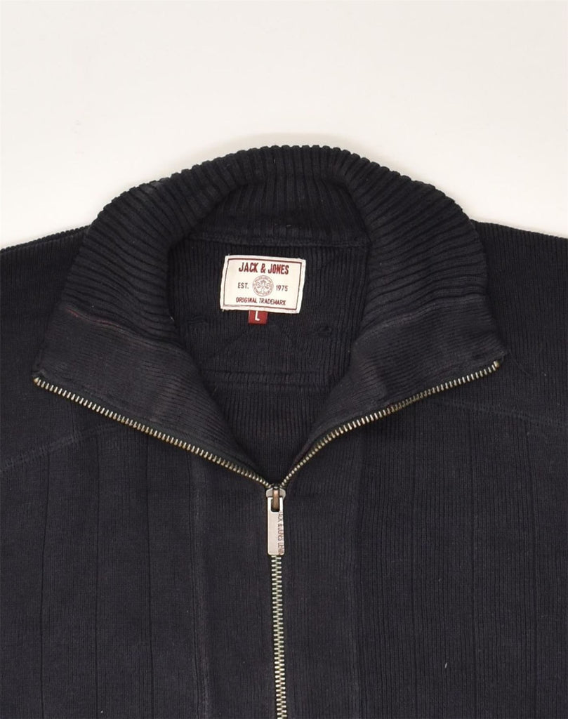 JACK & JONES Mens Graphic Cardigan Sweater Large Navy Blue Cotton | Vintage Jack & Jones | Thrift | Second-Hand Jack & Jones | Used Clothing | Messina Hembry 