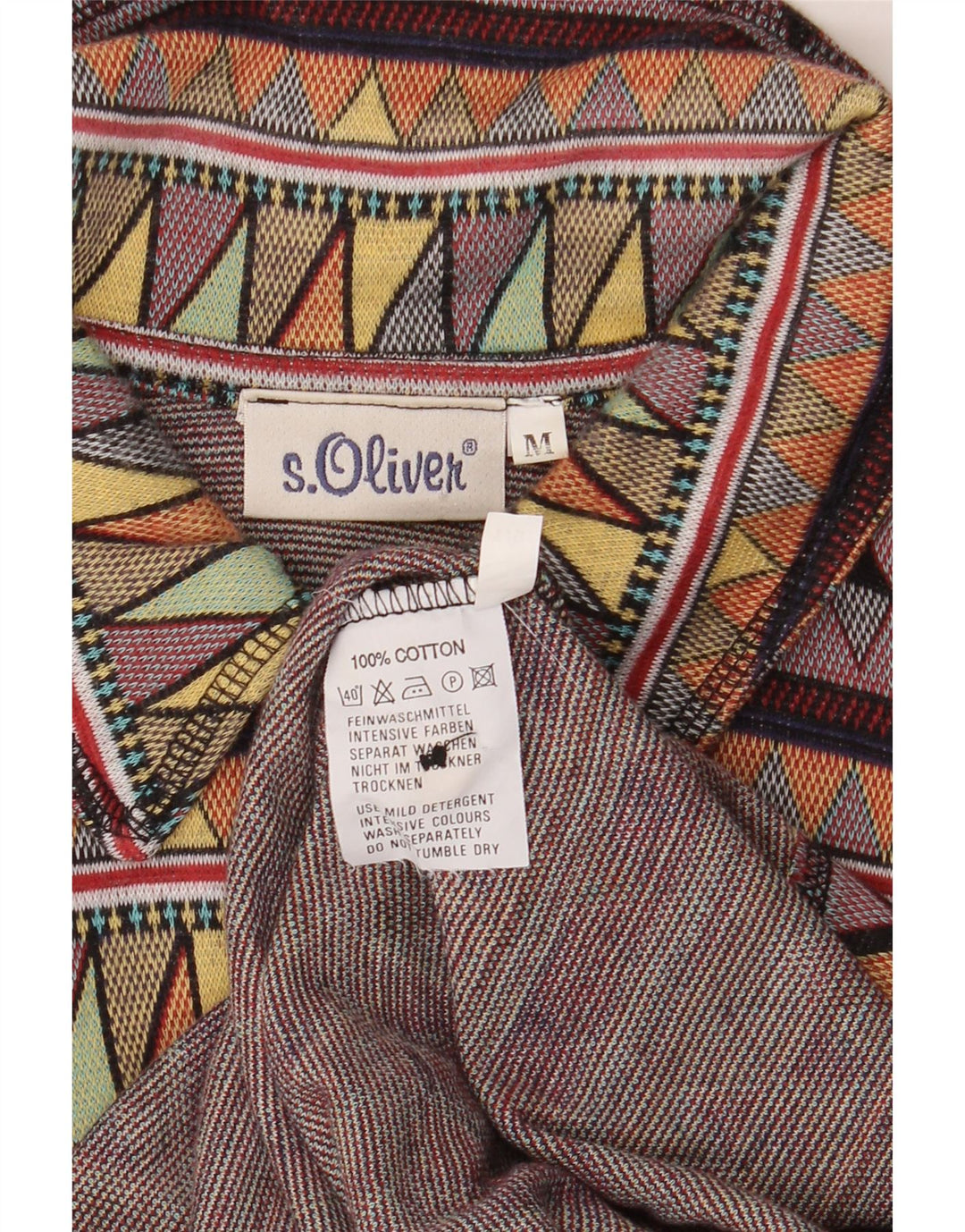 S.Oliver Mens Flannel Shirt Medium Multicoloured Geometric Cotton
