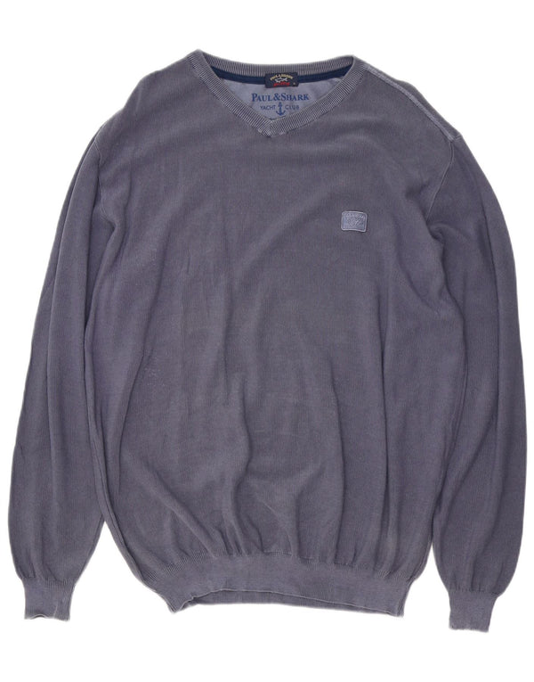 Paul & Shark Mens V-Neck Jumper Sweater XL Navy Blue