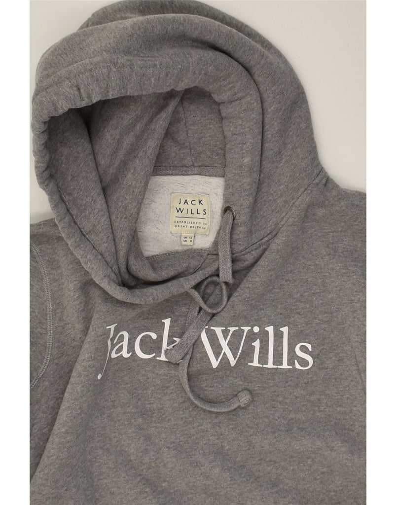 JACK WILLS Womens Graphic Hoodie Jumper UK 12 Medium  Grey Cotton | Vintage Jack Wills | Thrift | Second-Hand Jack Wills | Used Clothing | Messina Hembry 