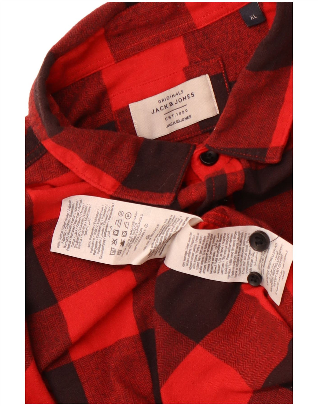 Jack & Jones Mens Flannel Shirt XL Red Gingham Cotton