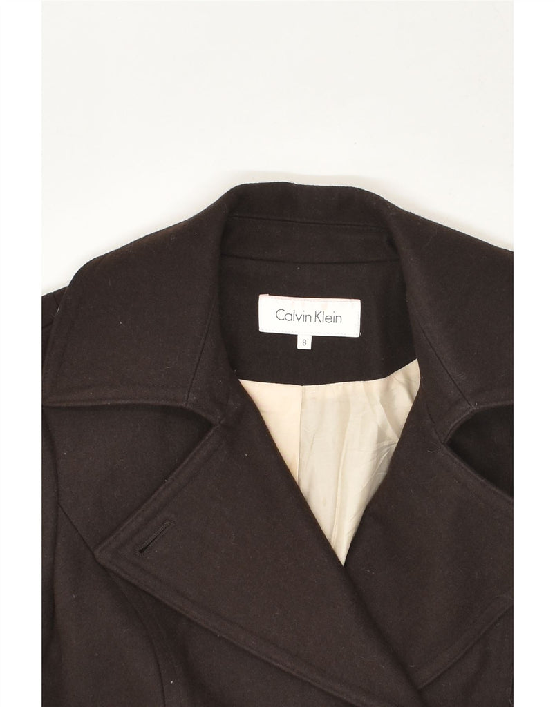 CALVIN KLEIN Womens Pea Coat UK 8 Small Brown Wool | Vintage Calvin Klein | Thrift | Second-Hand Calvin Klein | Used Clothing | Messina Hembry 