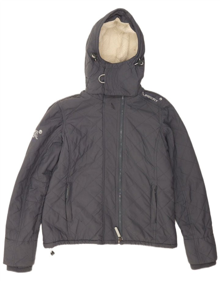 Superdry Womens Windcheater Hooded Windbreaker Jacket UK 40 Large Grey