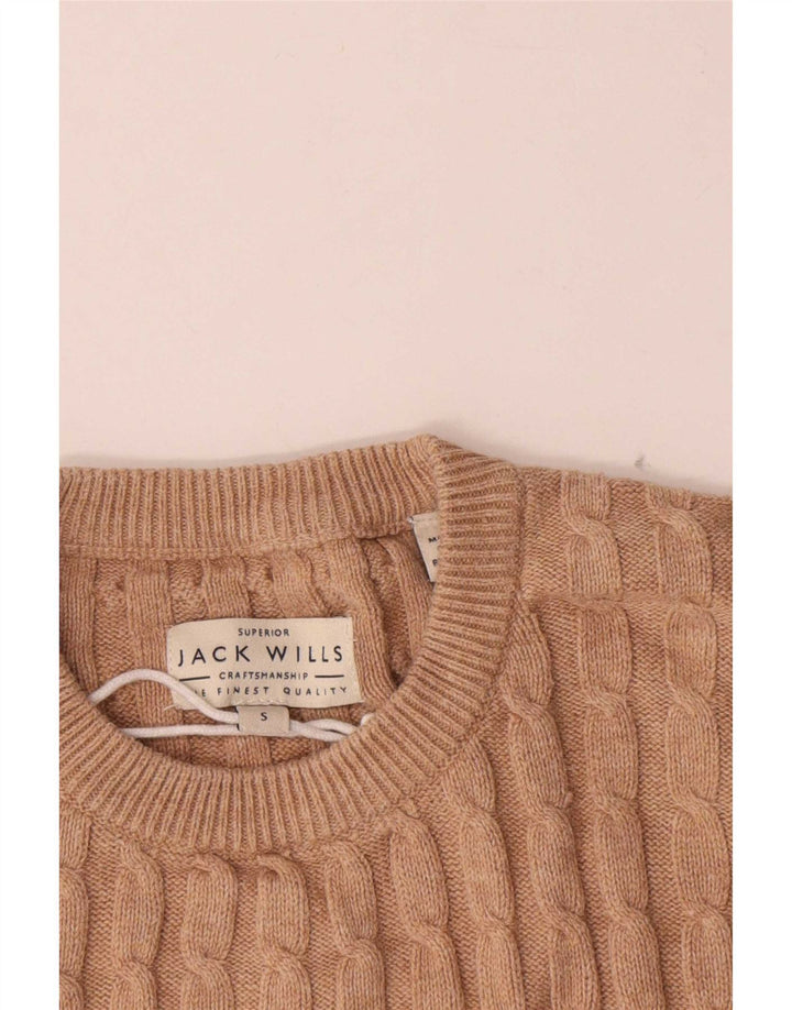 Jack Wills Mens Crew Neck Jumper Sweater Small Beige Cotton