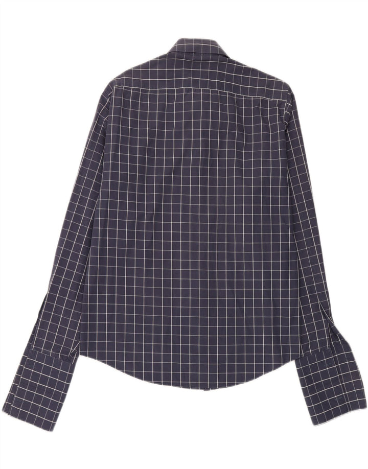 Yves Saint Laurent Mens Shirt Large Navy Blue Check Cotton