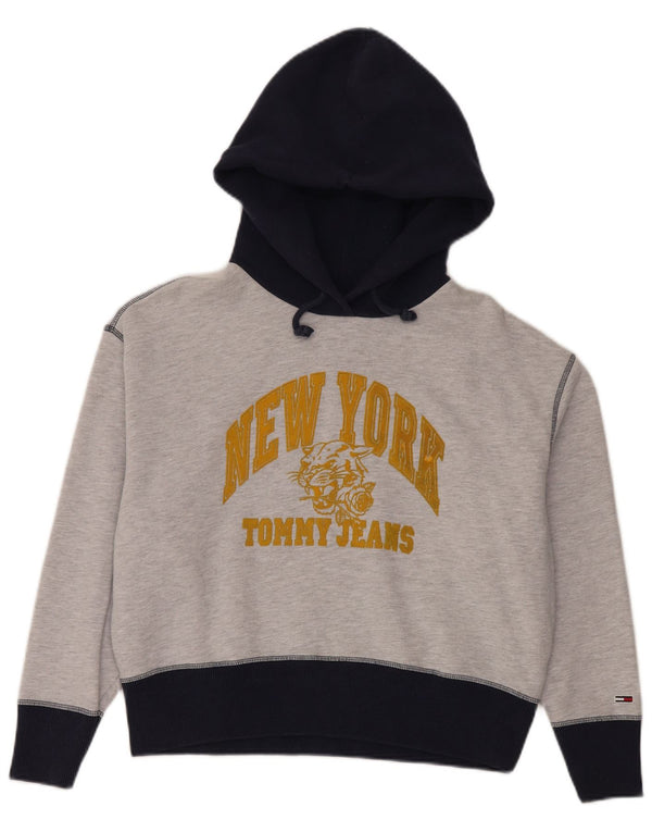 Tommy Hilfiger Womens Oversized Hoodie Jumper UK 10 Small Grey Colourblock