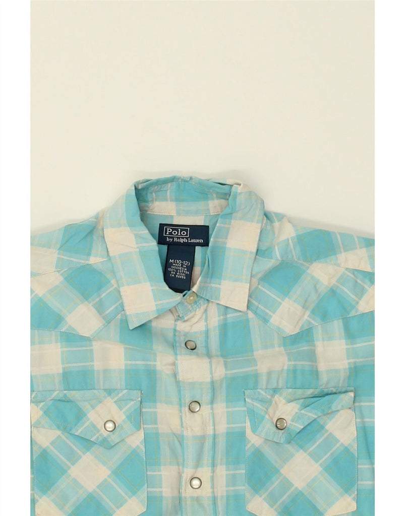 POLO RALPH LAUREN Boys Short Sleeve Shirt 10-11 Years Medium Blue Check Vintage Polo Ralph Lauren and Second-Hand Polo Ralph Lauren from Messina Hembry 