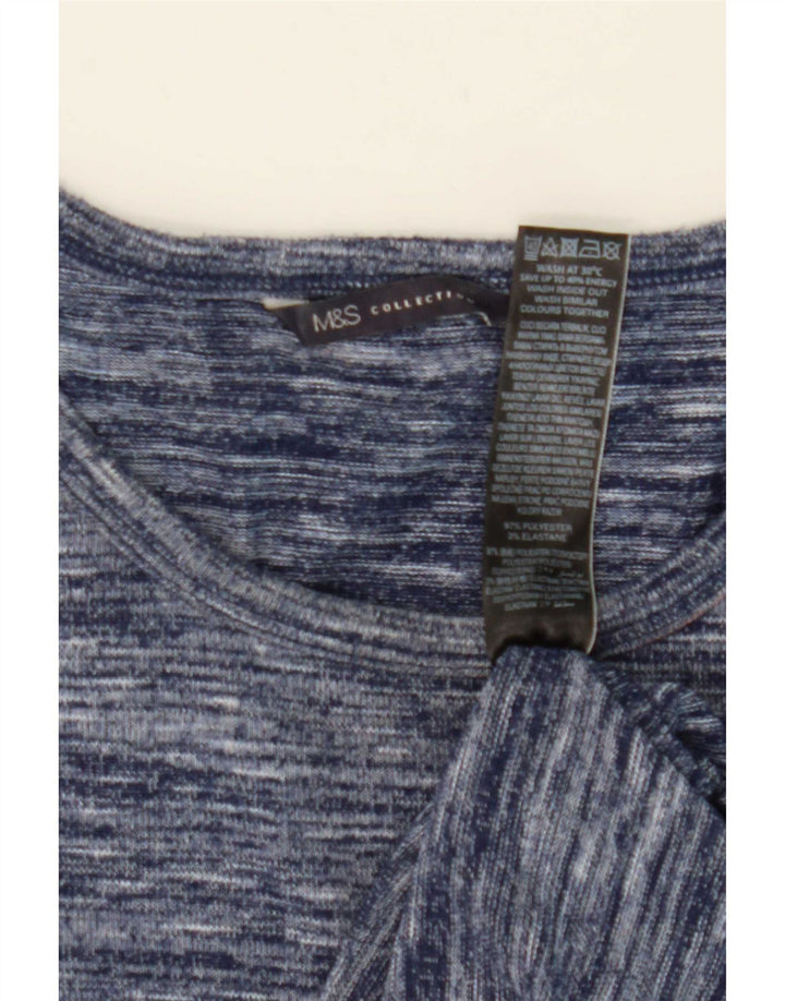 Marks & Spencer Womens Top Long Sleeve UK 12 Medium Blue Flecked Polyester
