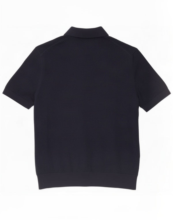 Gant Mens Short Sleeve Polo Neck Jumper Sweater Small Navy Blue Cotton