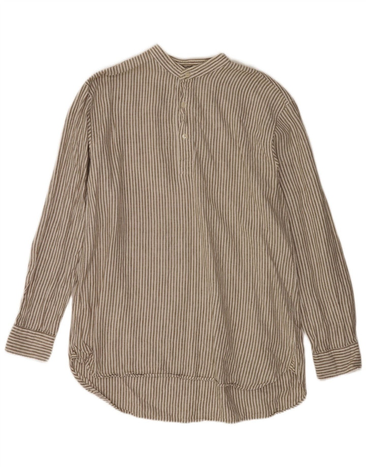 Boden Mens Pullover Shirt XL Brown Pinstripe Linen