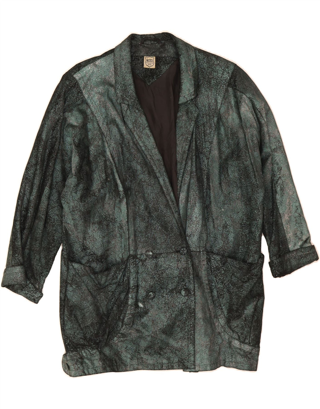 LEDER HERBST Womens Abstract Pattern Coat EU 38 Medium Green Leather Vintage Leder Herbst and Second-Hand Leder Herbst from Messina Hembry 