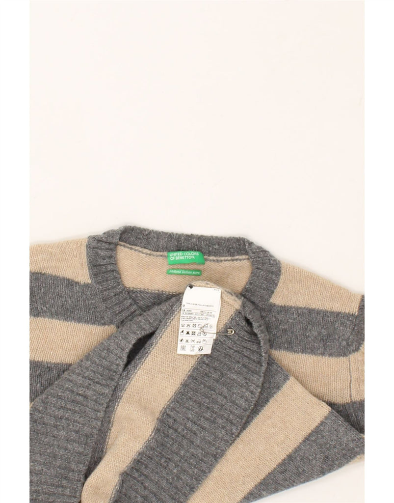 BENETTON Womens Crew Neck Jumper Sweater UK 14 Medium Grey Striped | Vintage Benetton | Thrift | Second-Hand Benetton | Used Clothing | Messina Hembry 