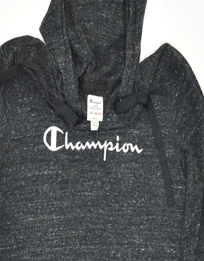 CHAMPION Womens Oversized Graphic Hoodie Jumper UK 14 Medium Grey Flecked | Vintage | Thrift | Second-Hand | Used Clothing | Messina Hembry 