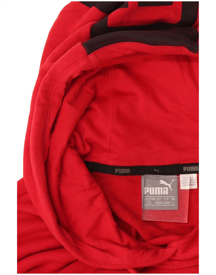 PUMA Mens Graphic Hoodie Jumper Large Red Colourblock