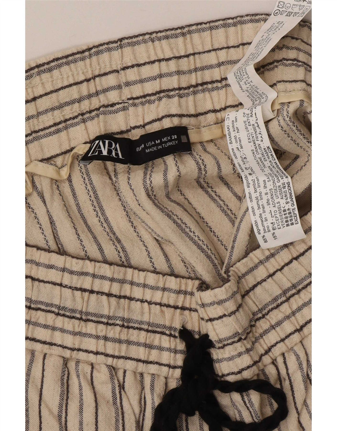 Zara Womens Chino Shorts Medium W28 Beige Striped Cotton