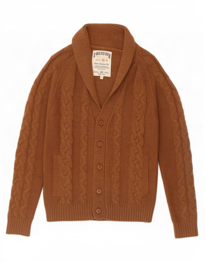 Vintage Mens Cardigan Sweater Medium Brown Polyacrylic