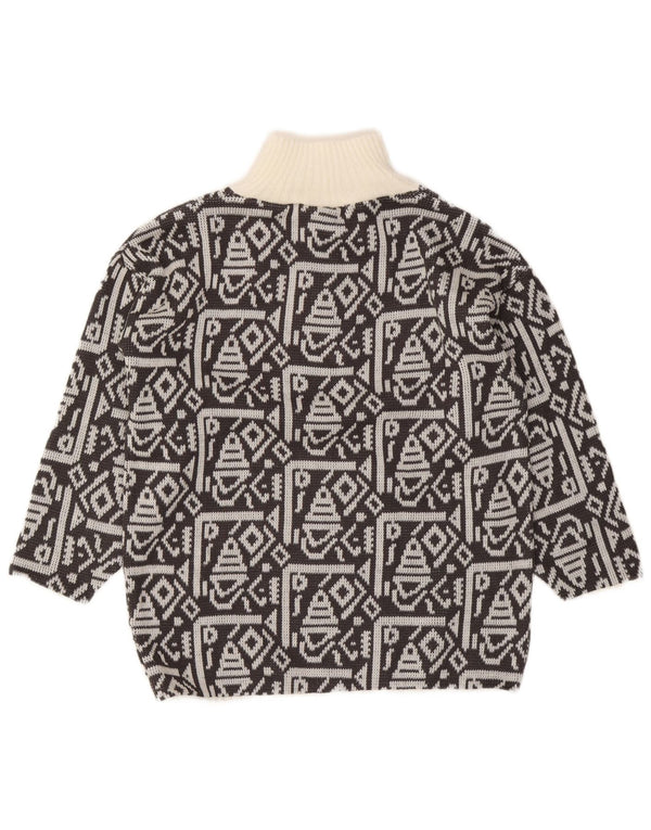 Vintage Womens Zip Neck Jumper Sweater UK 10 Small Black Geometric