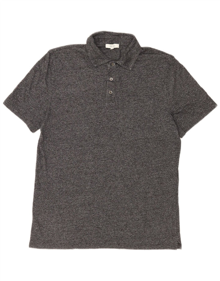 Reiss Mens Polo Shirt Medium Grey Flecked Cotton