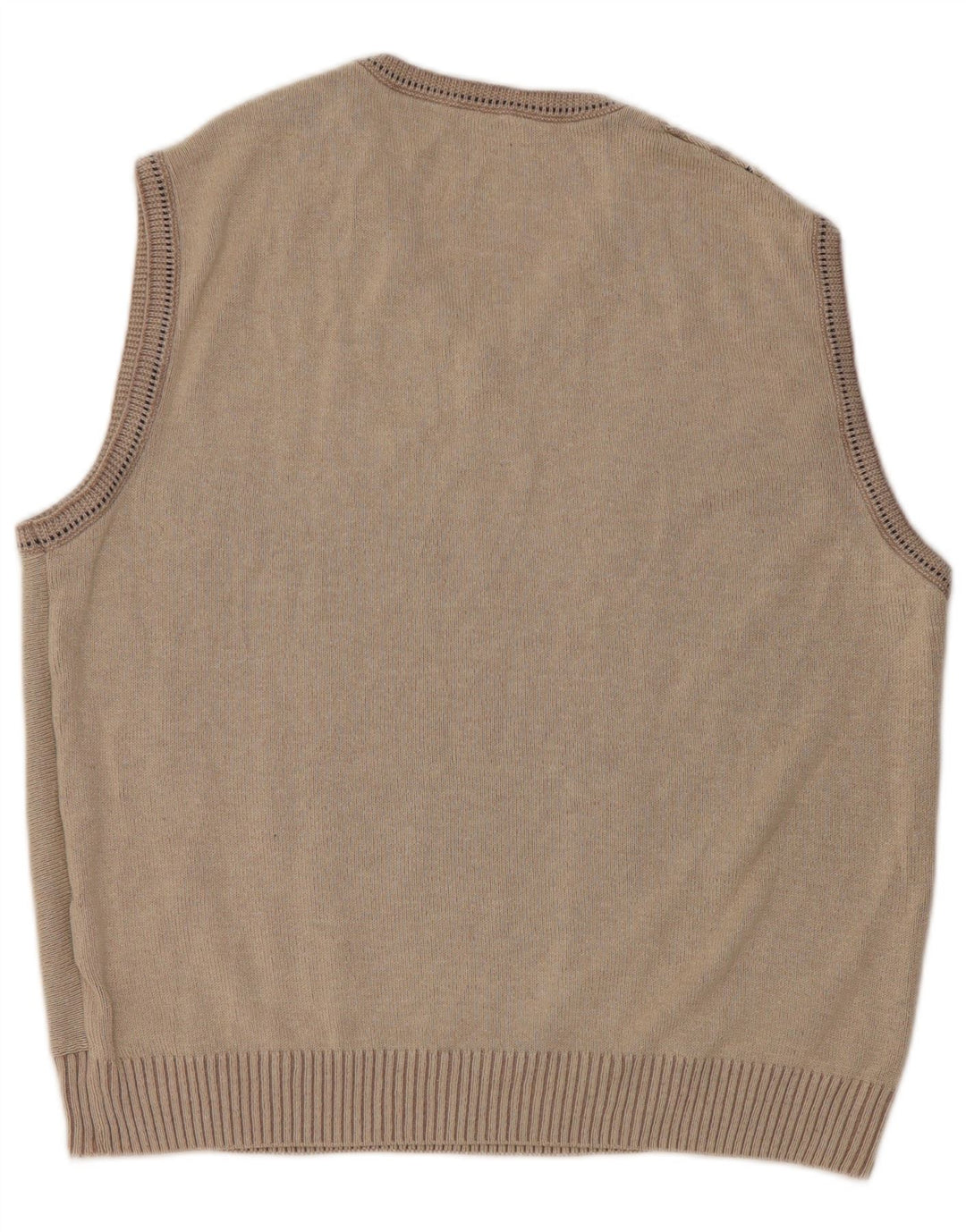 Vintage Mens Vest Tank Top Large Beige Geometric Cotton