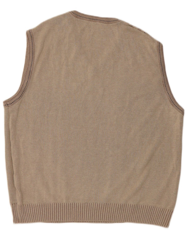 Vintage Mens Vest Tank Top Large Beige Geometric Cotton