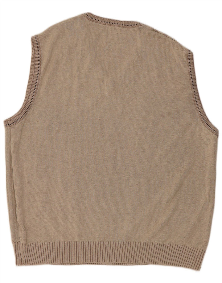 Vintage Mens Vest Tank Top Large Beige Geometric Cotton