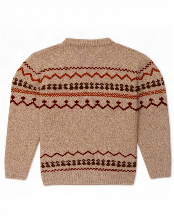 Vintage Mens Boat Neck Jumper Sweater XL Beige Fair Isle Polyester