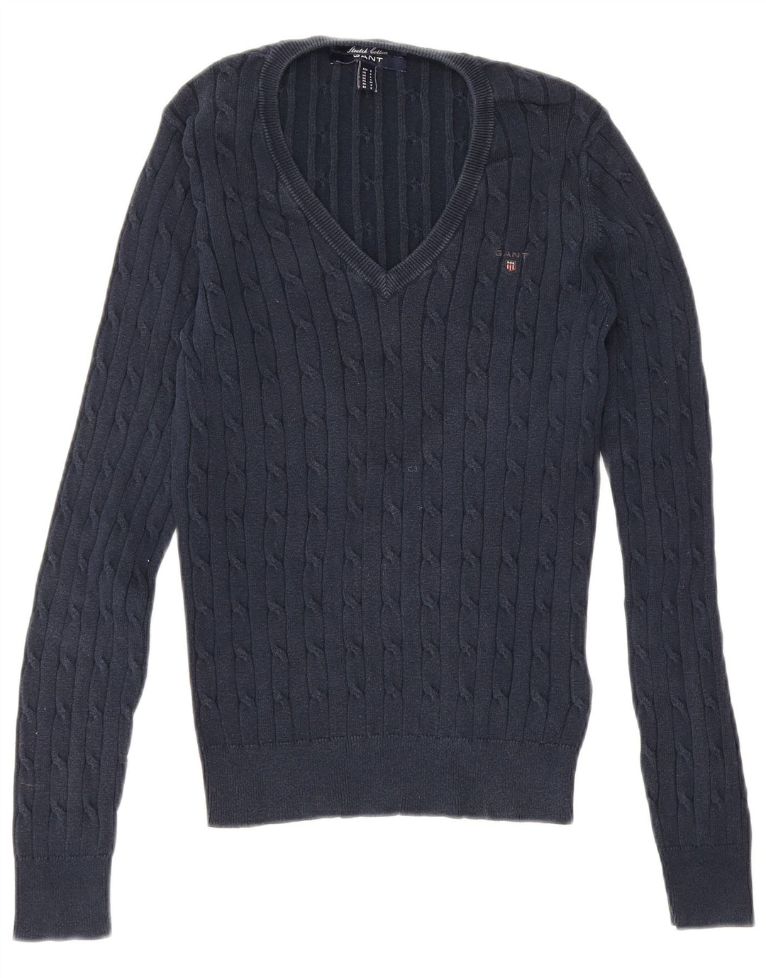 Gant Mens V-Neck Jumper Sweater Small Navy Blue Cotton