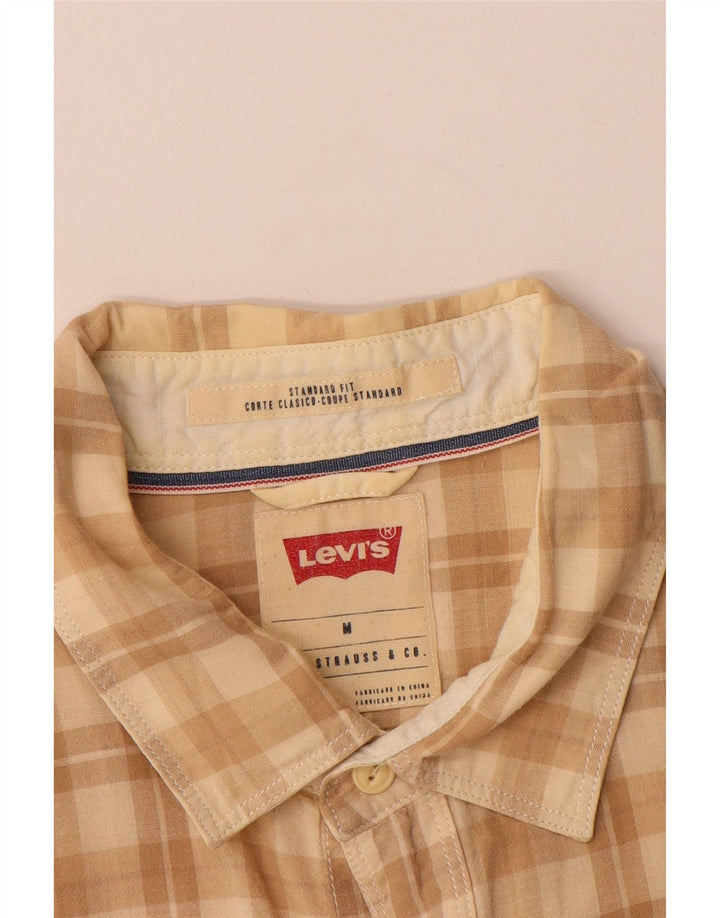 Levi's Mens Short Sleeve Standard Fit Shirt Medium Beige Check