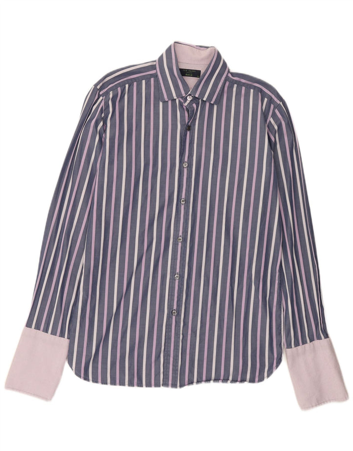 Ted Baker Mens Formal Shirt Size 15 1/2 Medium Purple Pinstripe Cotton