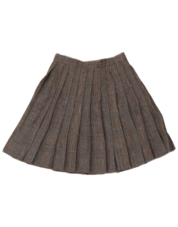 Vintage Womens Knife Pleated Skirt W24 XS Grey Houndstooth