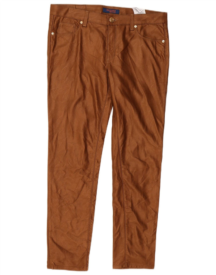 TRUSSARDI Womens Slim Faux Leather Trousers W33 L29 Brown Viscose
