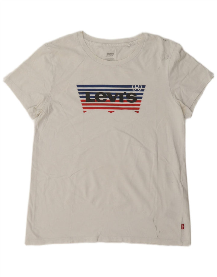 Levi's Womens Graphic T-Shirt Top UK 14 Medium White Cotton
