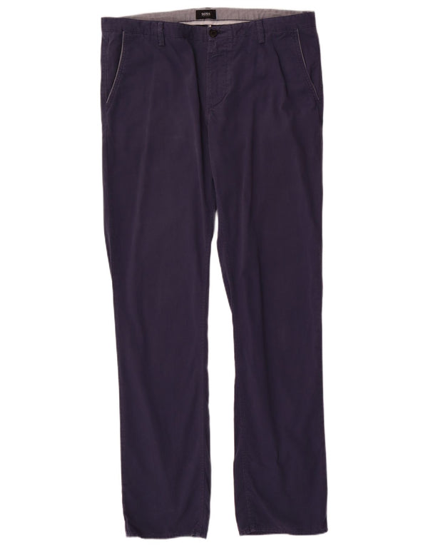 Hugo Boss Mens Straight Chino Trousers IT 52 XL W36 L32 Navy Blue Cotton
