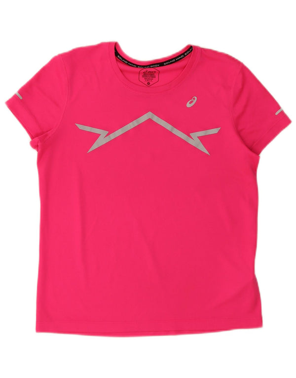 Asics Womens Graphic T-Shirt Top UK 10 Small Pink Polyester