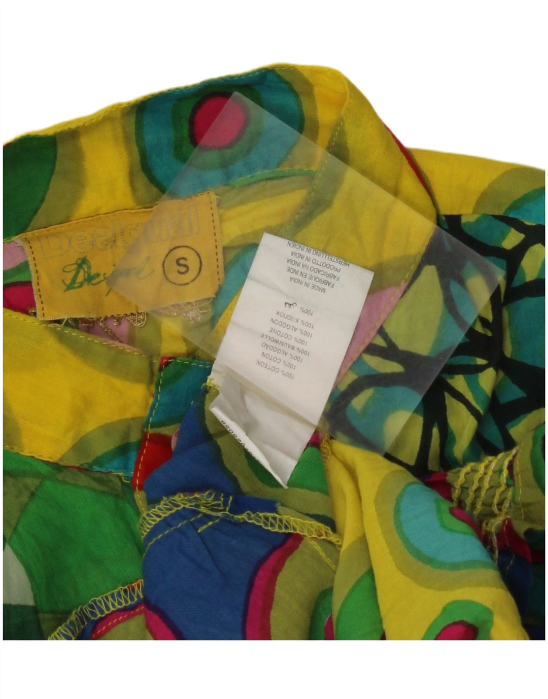 DESIGUAL Womens Blouse Top UK 10 Small Multicoloured Geometric Cotton