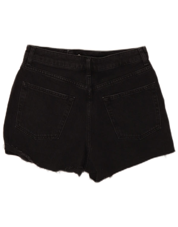 Topshop Womens Mom Distressed Denim Shorts UK 10 Small W28 Black Cotton
