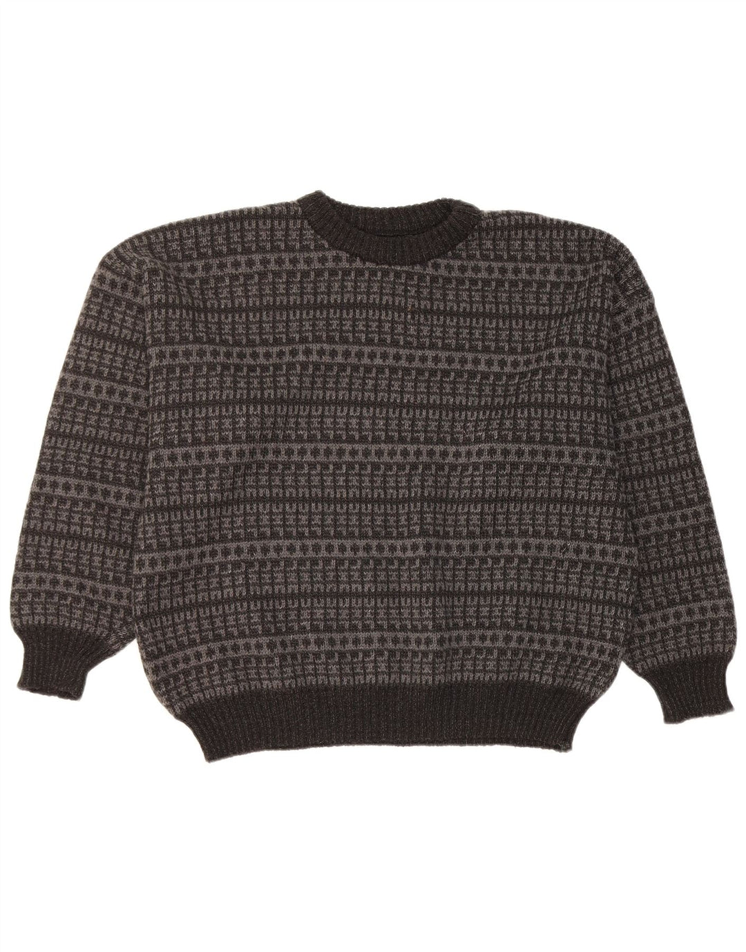 Vintage Mens Crew Neck Jumper Sweater Large Black Geometric