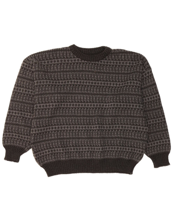 Vintage Mens Crew Neck Jumper Sweater Large Black Geometric