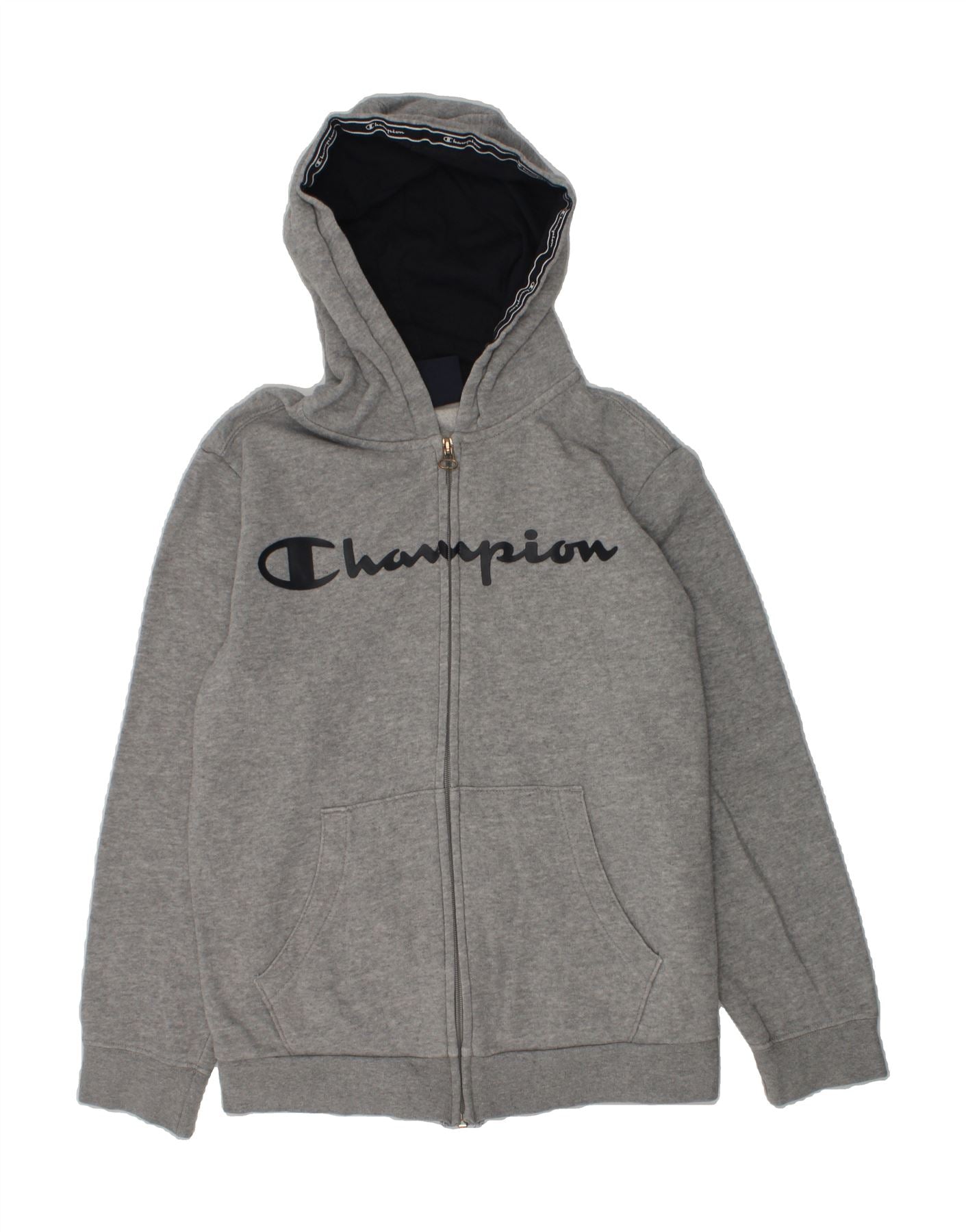 CHAMPION Boys Graphic Zip Hoodie Sweater 11-12 Years Large Grey